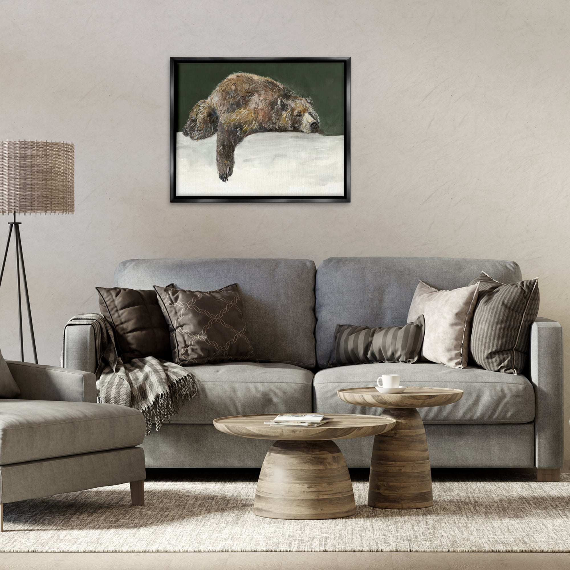 Stupell Industries Sleepy Woodland Bear Animals Painting Black Floater Framed Canvas Art Print Wall Art, 31 x 25
