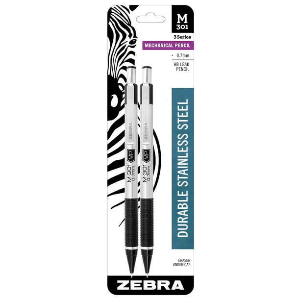 Zebra Pen M301 mechanical pencil, 0.7mm, HB 2 graphite, black grip, 2