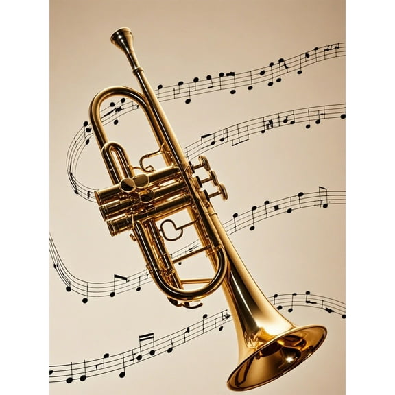5D Diamond Art DIY Kits Trumpet with Music Notes Diamond Painting Full Round Drill Crystal by Number Embroidery Arts and Crafts for Living Room Home Wall Decor 12x16 inch / 30x40cm