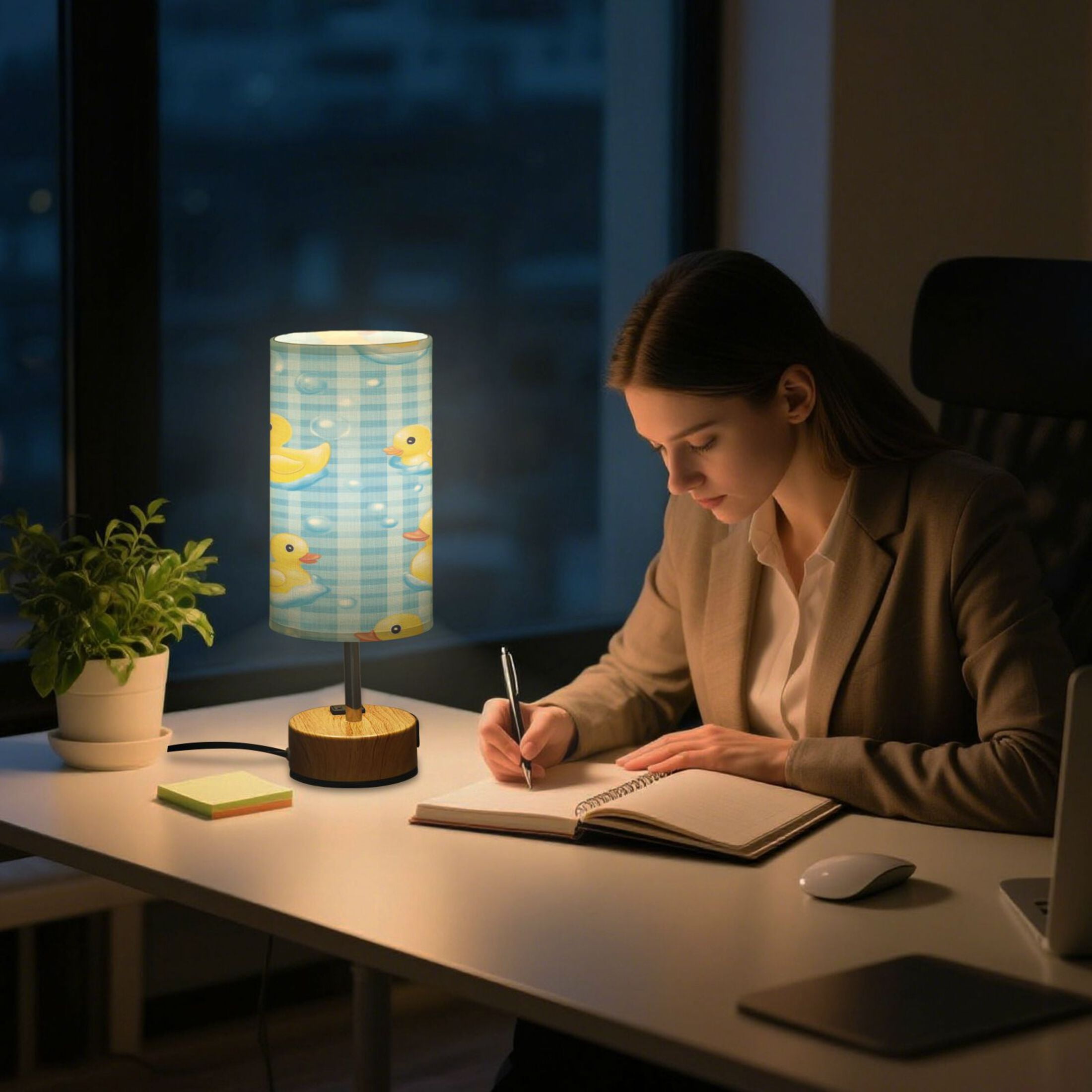 Touch-Control 3-Color Desk Lamp with Plug – Energy-Saving LED + 3 Simultaneous Charging Ports Yellow Rubber Ducks