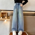 thumbnail image 2 of LEKWK Girls Jeans Wide Leg Rhinestone Beaded Denim Elastic Waist Casual Daily Party Back to School Kids Denim Clothing Pants Outfits, 2 of 7