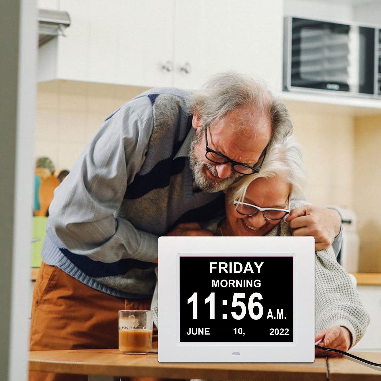 Pokanic Digital Calendar Date Multi Alarm Clock 8 inch Large Display Auto-Dimming Electic Desk Table Wall Mount Office, Home, Kitchen, Room, School, Bedroom, Living Room (White)