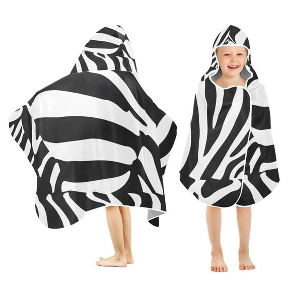 Zebra Texture Kids Hooded Beach Towel Baby Bath Poncho Towels with Hood Absorbent 50"x23.5" for Pool Swimming