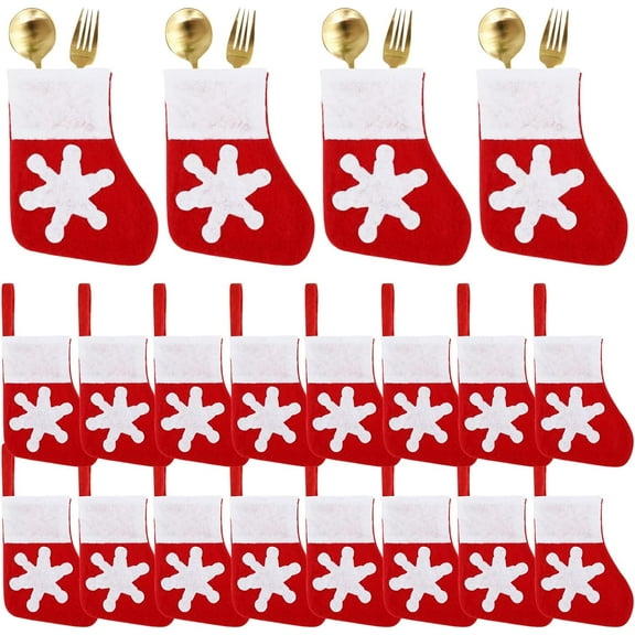 20PCS Christmas Dinner Table Decorations Tableware Holder Christmas Socks Decorations Mini Christmas Stockings Knife Spoon Fork Bag for Xmas Party Dinner Table Decoration