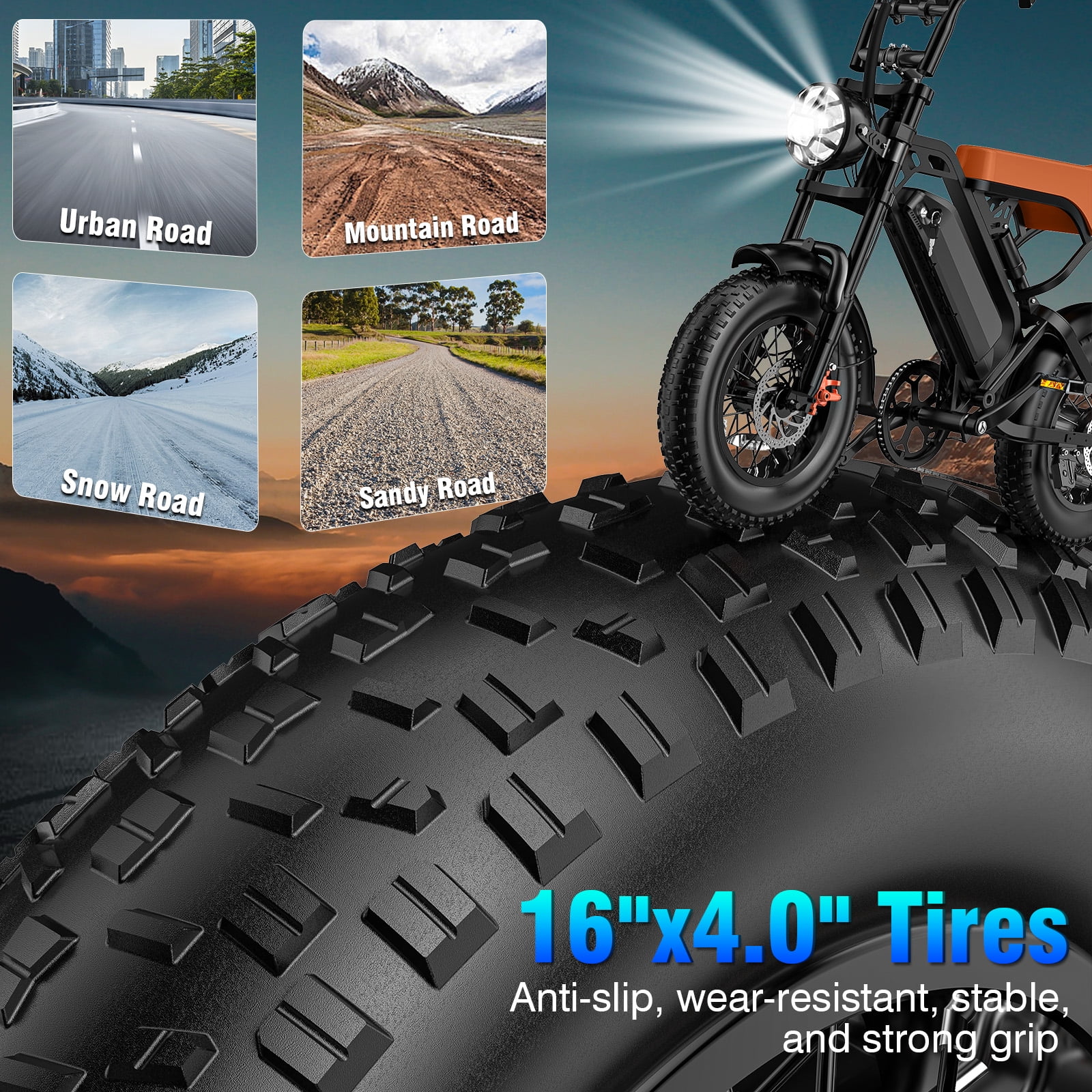 1500W Off-Road Electric Bike for Adults, 48V 18AH Removable Battery, 16" Wide Tires, 5-Speed Transmission, Dual Disc Brakes & Spring Suspension