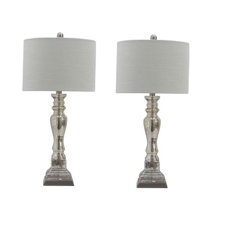 Table Lamp Pair Two Luxury Lamps Without The Luxury Cost! Fangio Lighting's 5159 Pair of 27.5 in. Vintage Mercury Glass & Brushed Steel Candlestick Table Lamps With Pedestal Bases ()