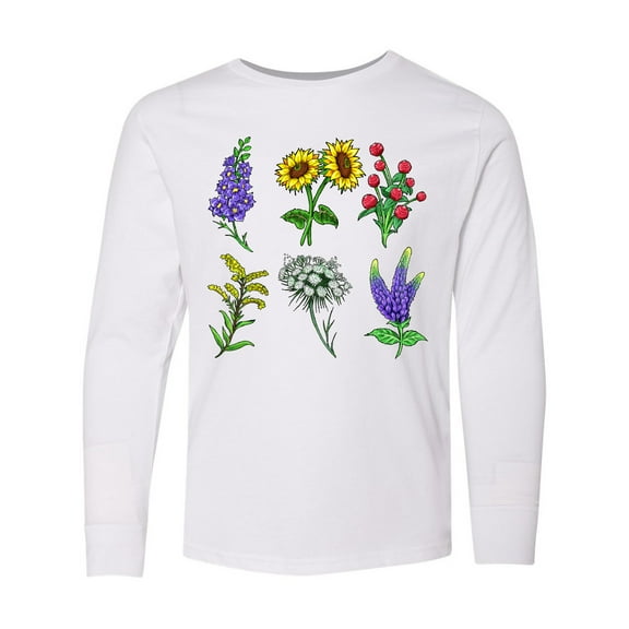 Inktastic Group of Beautiful Wildflowers Long Sleeve Youth T-Shirt