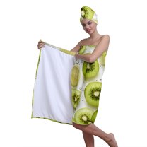 Colevkie 2 Pieces Bath Wrap Set for Women Bath Skirt & Hair Drying Cap Soft Quick Drying Beach Towel Bath Towel Adjustable for Bathroom Sauna Printed Kiwi Pattern
