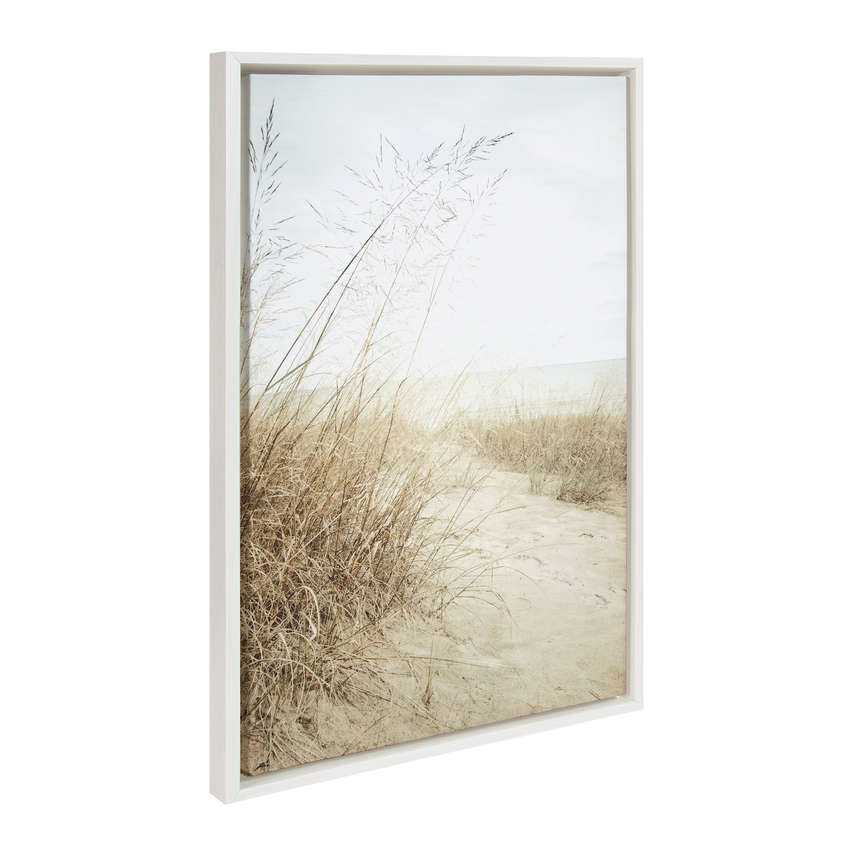 Kate and Laurel Sylvie Beach Grasses Framed Canvas Wall Art by Emiko and Mark Franzen of F2Images, 23x33 White, Coastal Beach Art for Wall