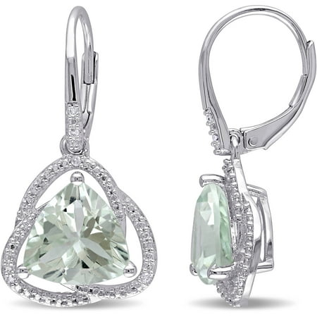 Tangelo 5-5/8 Carat T.G.W. Green Amethyst and Diamond-Accent Sterling Silver Halo Leverback Earrings
