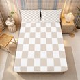 thumbnail image 3 of Homewish Modern Checkered Bed Sheets 4-Piece, Simple Plaid Full Size Sheets, Beige White,1 Fitted Sheet, 1 Flat Sheet and 2 Pillowcases, 3 of 6