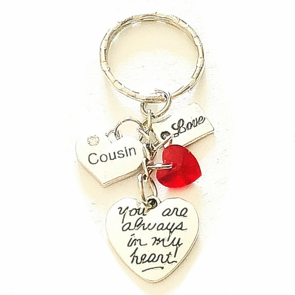 Cousin Silver Charm Keychain You Are Always in My Heart Personalized Gift of Love