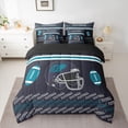 thumbnail image 2 of Homewish Est Sleep Football Bedding Comforter Set 7pcs for Kids, Soccer Sports Helmet Queen Bedding Sets, Black Teal Cartoon Reversible Queen Sheet Sets, Ultra Soft Bedroom Decor, 2 of 7