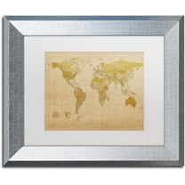 Trademark Fine Art "Antique World Map" Canvas Art by Michael Tompsett White Matte, Silver Frame