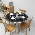 thumbnail image 4 of Welcome Sweet Home Round Tablecloths Elastic Edged Black White Buffalo Plaid Tablecloths Washable Reusable for Kitchen Picnic Party 40-44 inch, 4 of 4