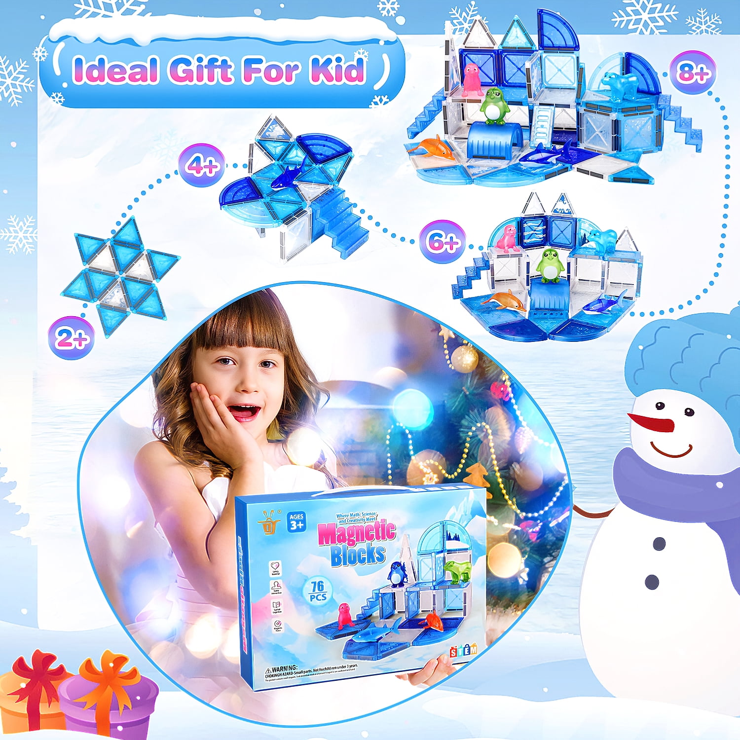 Huge Wave Magnetic Tiles for Kids Ages 4-8, 76 PCS 3D Building Set Toys, Animal Magnetic Tiles, STEM Montessori Educational Toy, Christmas Birthday Gift for Toddler