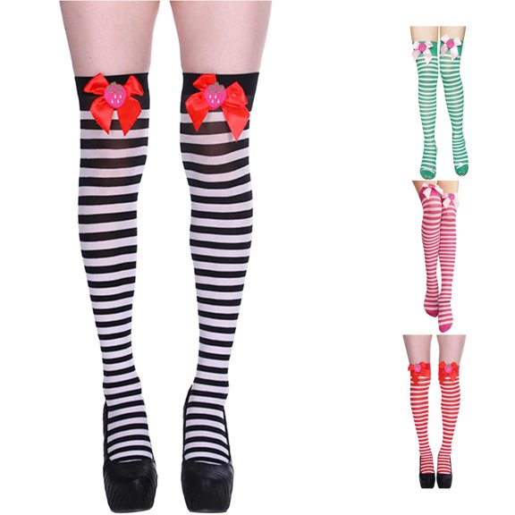 AWZXDE Long Socks Adult Striped Thigh High Socks With Bow Soft Stretchy Over Knee Socks For Daily And Outfit