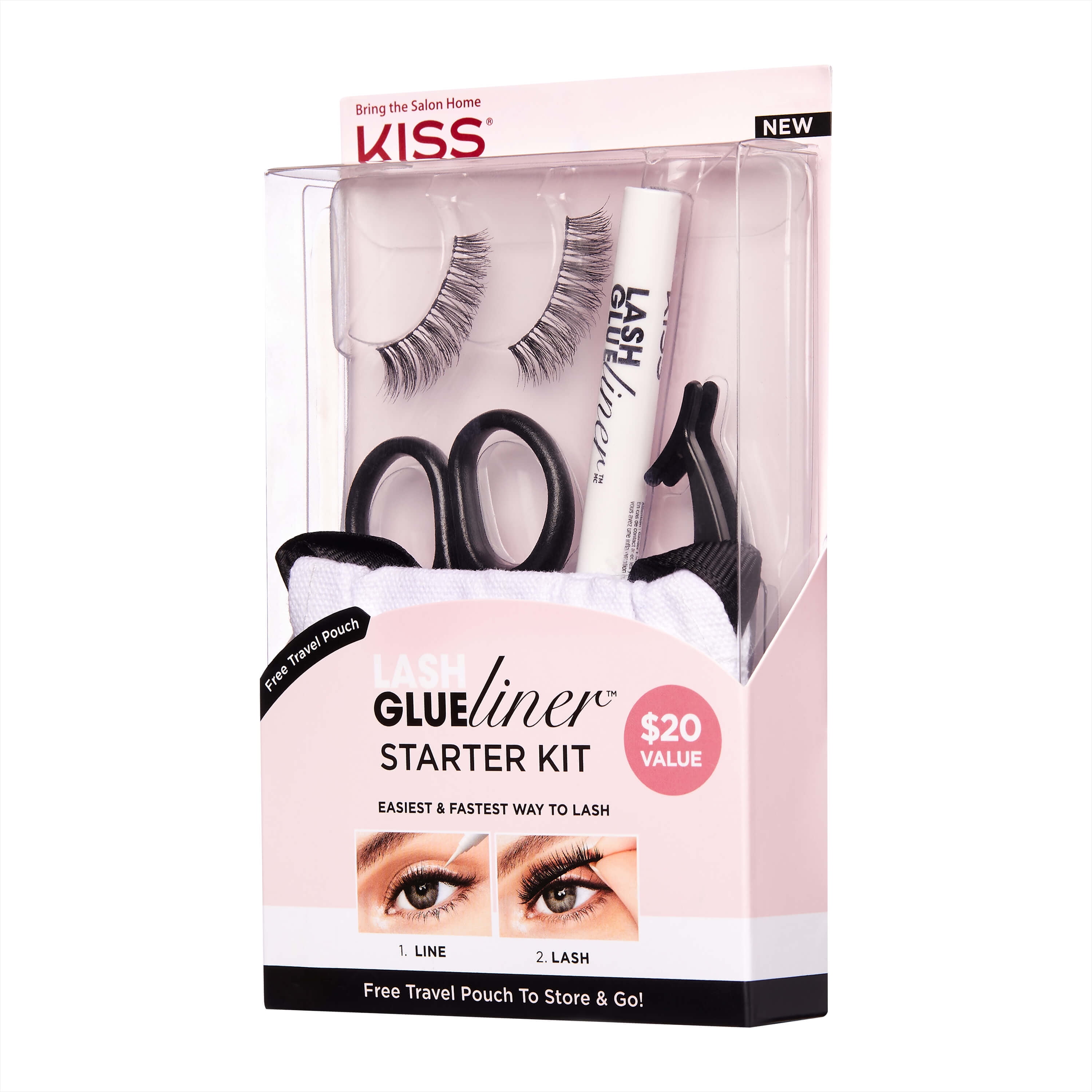KISS Lash GLUEliner Starter Kit, 5 Piece Set, Clear, 1 Pair Of Lashes