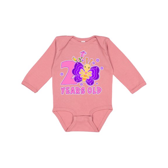 Inktastic 2 Years Old with Butterfly and Flowers Girls Long Sleeve Baby Bodysuit