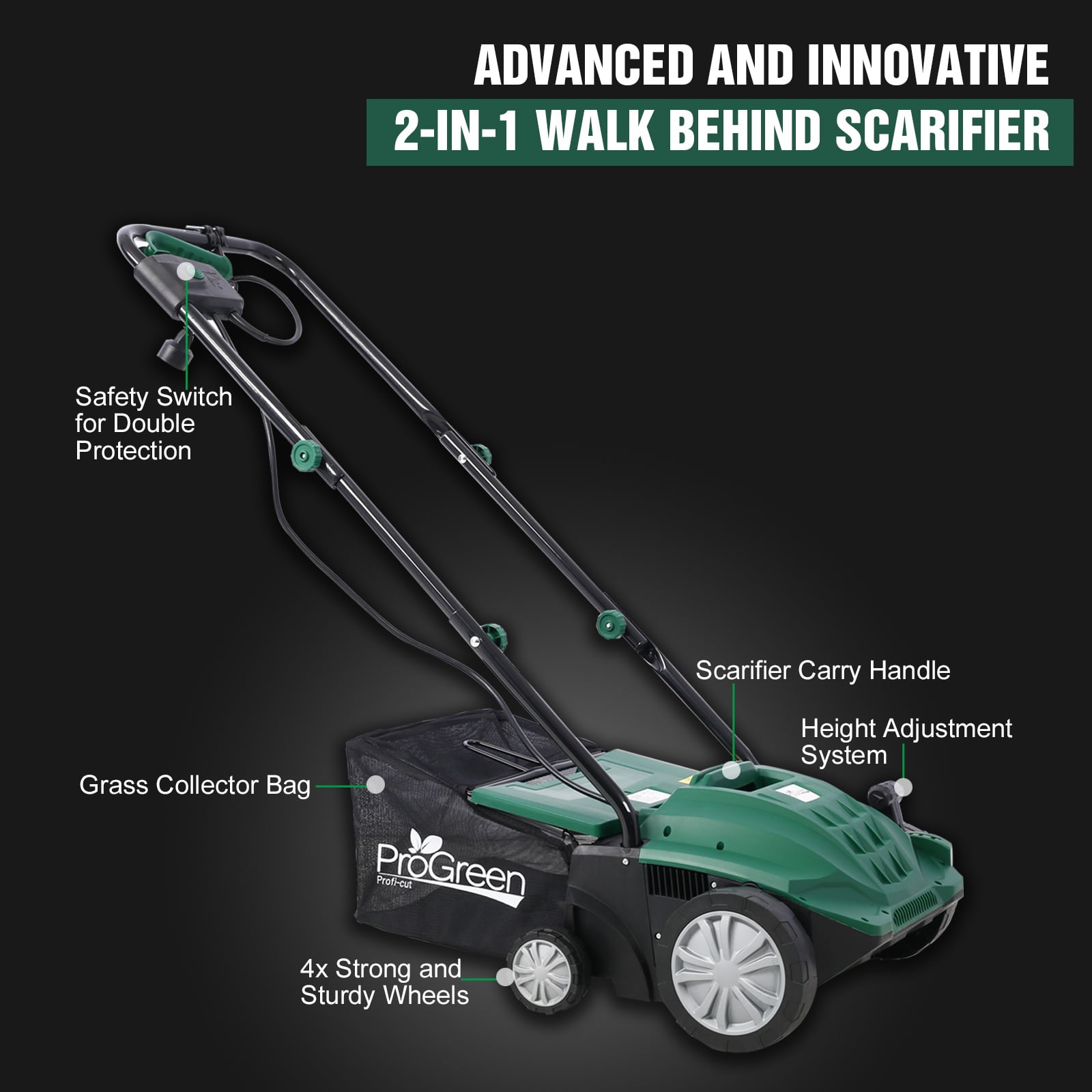 Sesslife Electric Powered Push Lawn Mower with Bagger, 2 in 1 Dethatcher Scarifier & Garden Scarifier, 12 Amp Electric Lawn Dethatcher, 13" Cutting Diameter