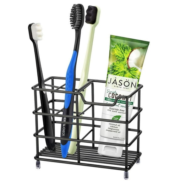Rongsi Toothbrush Holders,304 Stainless Steel Bathroom Toothbrush Holder Toothpaste Holder Stand Bathroom Accessories Organizer with 4 toothbrush slots(Black)