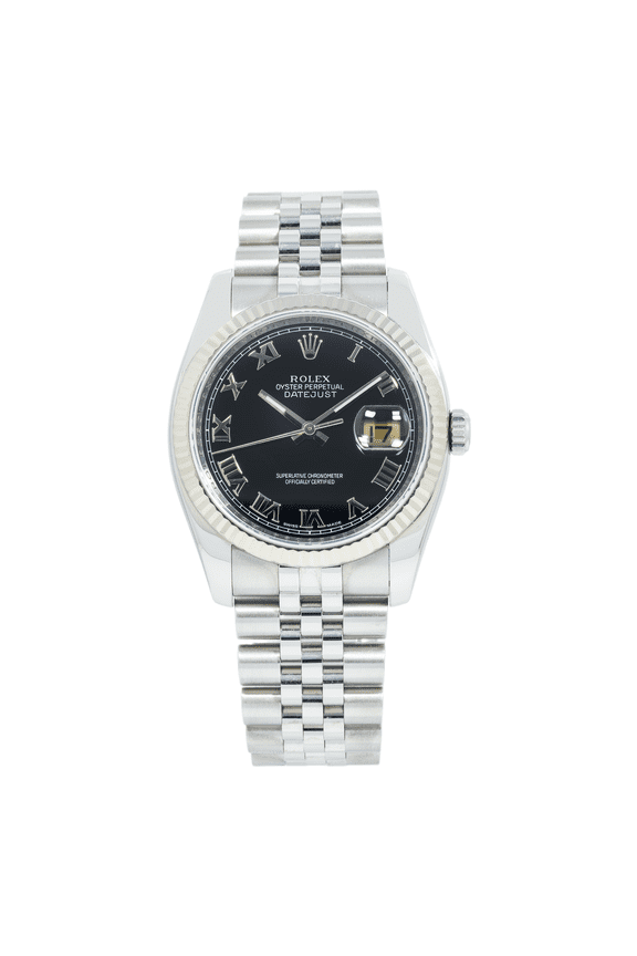 Pre-Owned Rolex Datejust 36MM 116234 Black Roman Dial Fluted Bezel Stainless Steel Jubilee Bracelet