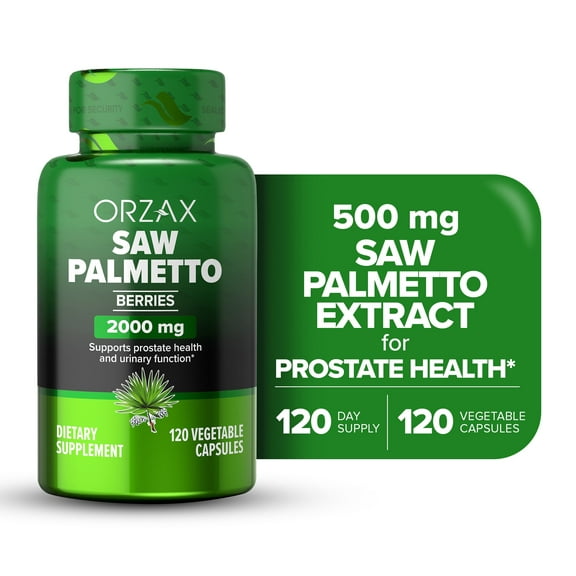 ORZAX Prostate Supplement with Saw Palmetto Extract 2000 mg for Men - Vegan - Hair & Urinary Support - 120 Veg Capsules - (120-Day Supply)