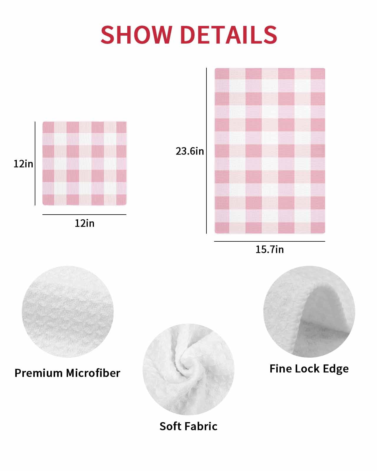 Pink Plaid Kitchen Dish Towels for Drying Dishes Set of 4, Spring Farmhouse Buffalo Checkered Waffle Weave Microfiber Hand Tea Bathroom Towels Quick Dry & Absorbent Towel 12x12