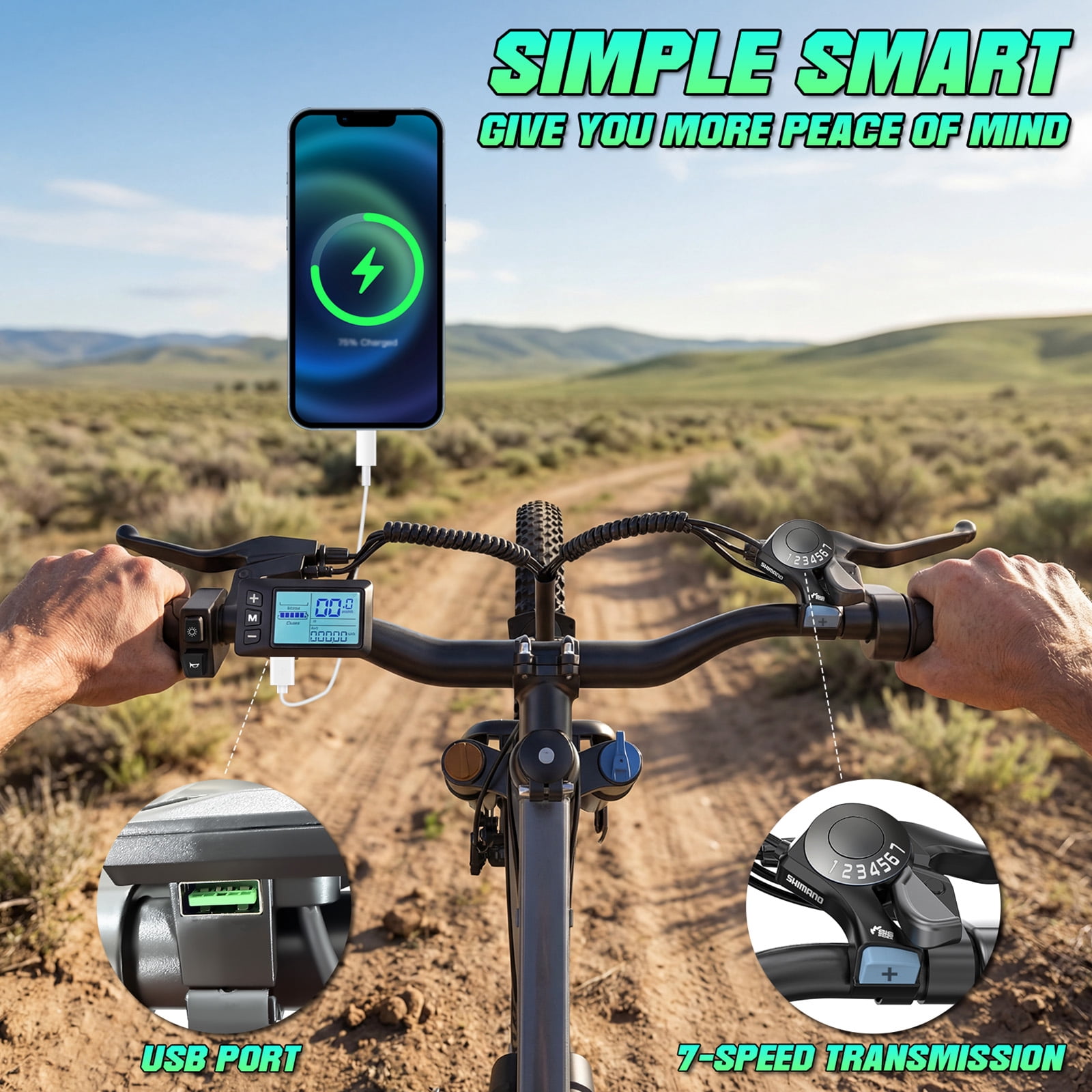 Electric Bike for Adults, 26" Commuter Ebikes with 7-Speed Gears, 25MPH, 720W Peak Motor, Removable Battery, 50 Miles Range, Electric Mountain Bicycle for All Terrain UL2849