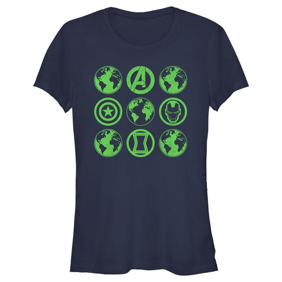 Junior's Marvel Earth Day Heroes Icons Graphic Tee Navy Blue Small