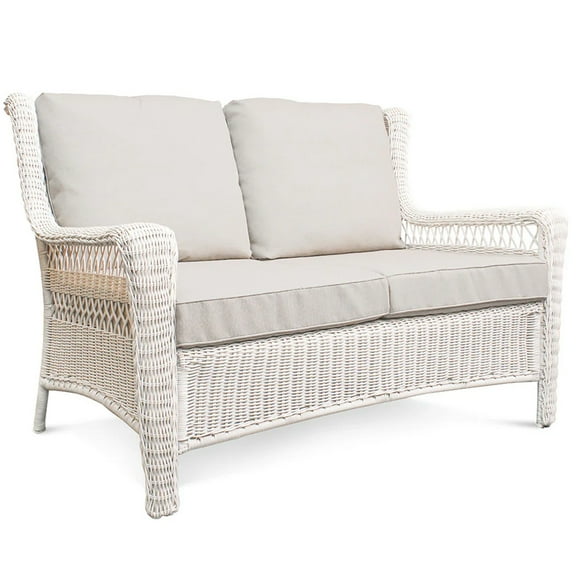 Patio Loveseat Sofa Outdoor Modern 2-Seater All-Weather Ratten Couch with Soft Cushion for Porch Garden