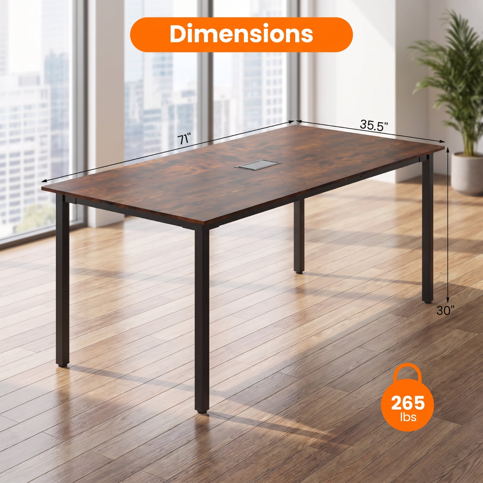 Furnibear 6 Feet Conference Room Table Large Rectangular Meeting Table Seats 8 to 10 People for Office Boardroom, Rustic Brown