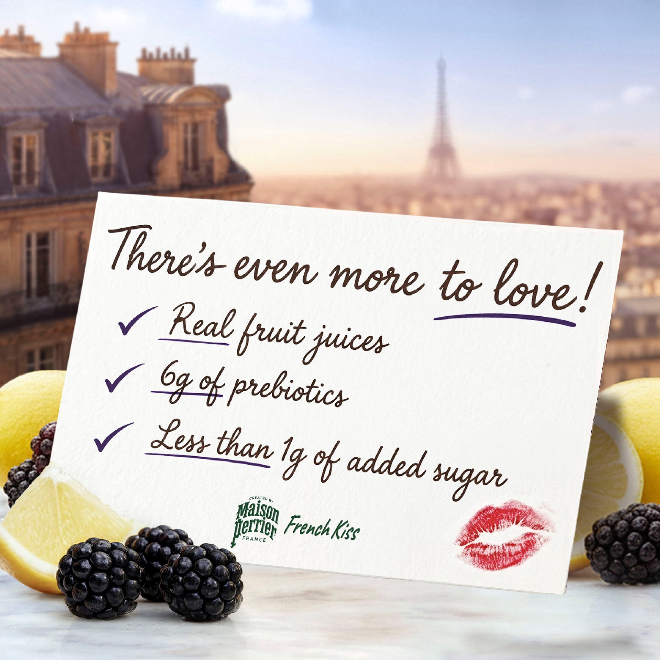 Maison Perrier French Kiss Sweetened Sparkling Water, Blackberry & Lemon Flavors with Real Fruit Juices, 24PK