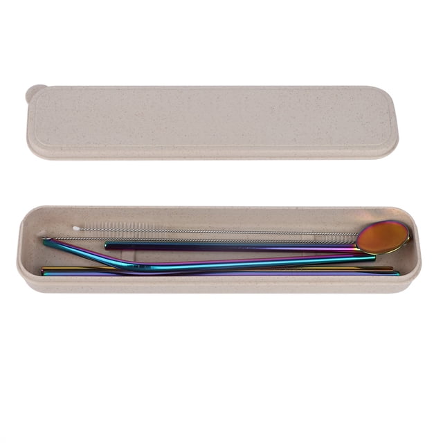 7 unids/set Metal reutilizable pajita para beber cuchara rectas curvadas pajitas cepillo de limpieza colorido