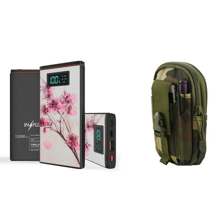 Cherry Mobile Organizer INFUZE Slim Pocket 12000mAh Portable Charger Dual (USB-A, USB-C) 18W QC 3.0 Power Bank (Cherry Blossom), Tactical Organizer Pouch (Jungle Camo) for Samsung Galaxy J7 (J7 V 2nd Gen, Star, Crown) ()