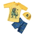 thumbnail image 2 of Y-Sunset Boy Quick Dry Swimsuits 3 Piece Swim Set Beach Swim Trunks Top TShirt Swimming Cap Sun Protection Bathing Suit Swimwear Kids 2-3 Years&Yellow#02, 2 of 8