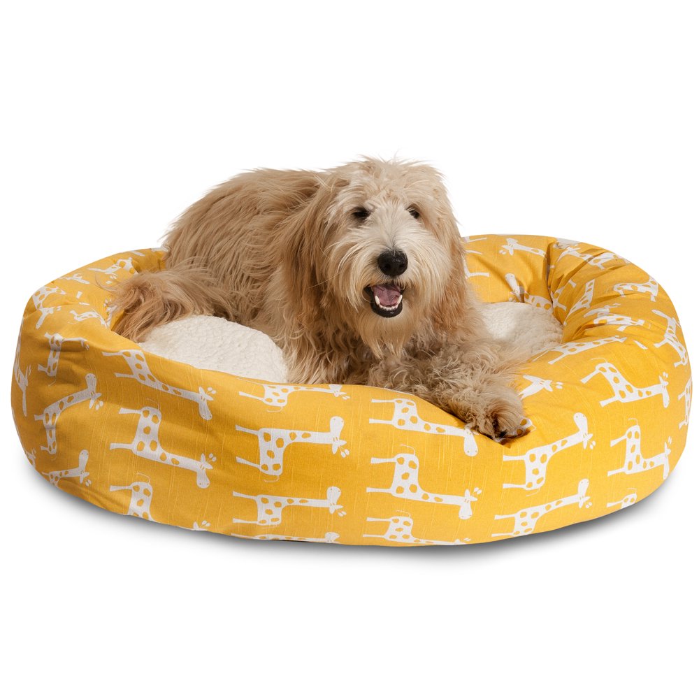 Majestic Pet Stretch Sherpa Bagel Dog Bed Machine Washable Yellow Large