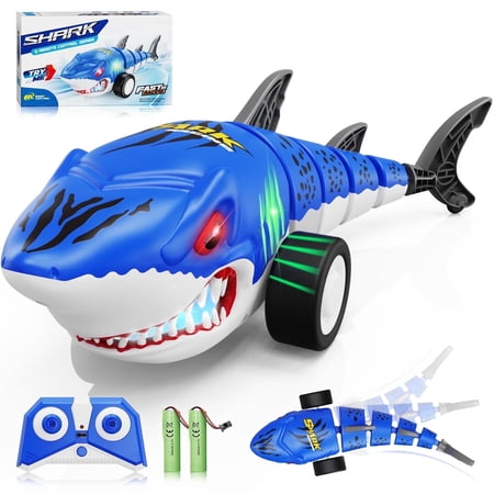 Remote Control Car RC Shark Car with 2 Batteries 2.4GHz 4WD Rc Truck with Music Lighting Effect 360° Rotating Stunts RC Car Toy for Kids 6 7 8-12