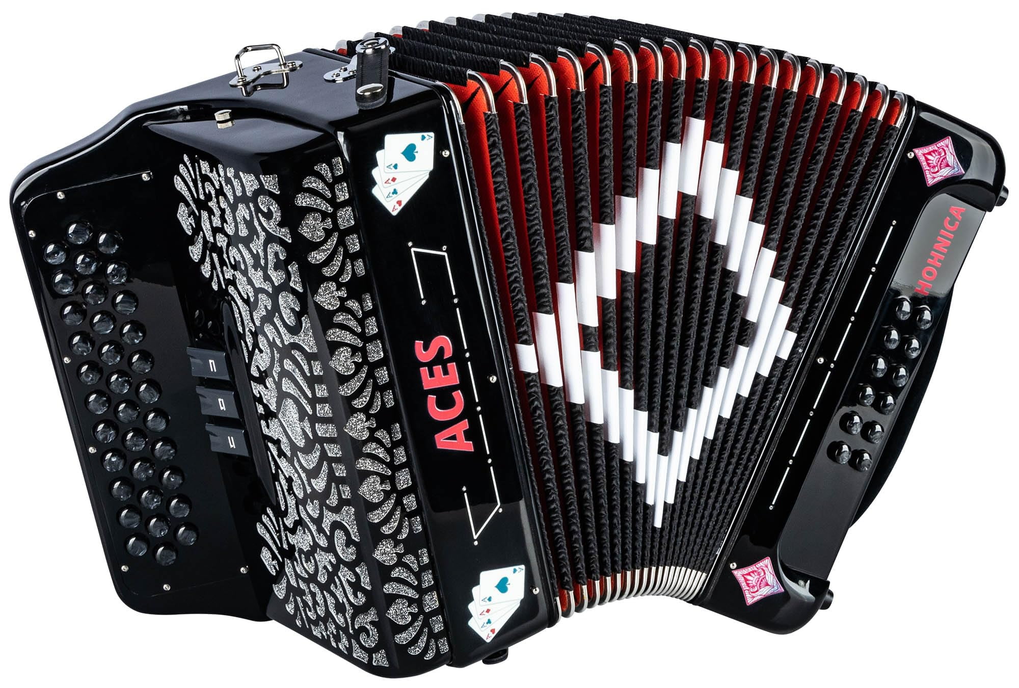 Hohner Hohnica Aces II 34-Button Accordion with 3 Registers - FBbEb Bundle with Gig Bag, Adjustable Straps, and Austin Bazaar Polishing Cloth
