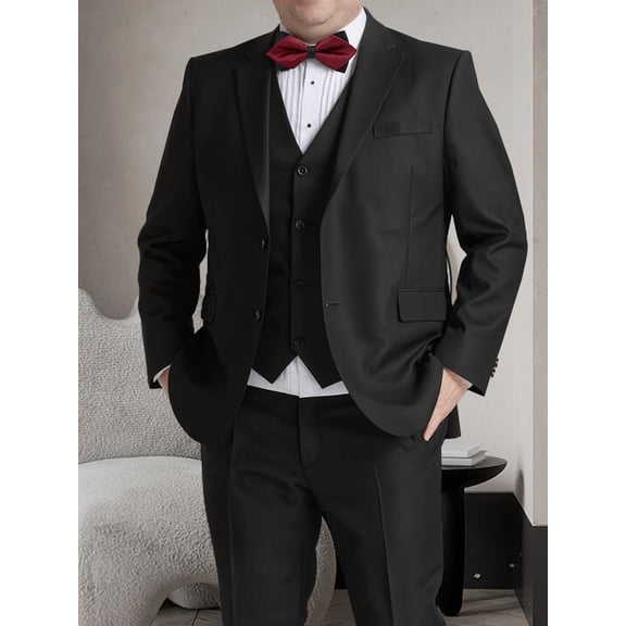 Beauty-Emily Plus Size Men’s 3 Piece Suit Set Blazer Vest Pants Lapel Collar Two Button Business Formal Wedding Office Interview Elegant Attire