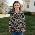 thumbnail image 5 of COEQINE Girls Quarter Zip Sweatshirt Pullover, Loose Fit Long Sleeve Fall Tops with Collar, Soft Polyester Fashion Top for Ages 5-6 Machine Washable, Gray Leopard Print, 5 of 7
