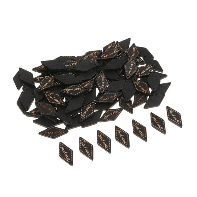Abbracc 100 Pcs DIY Wooden Handmade Design Tag Button Sewing Crafts Supplies, Black
