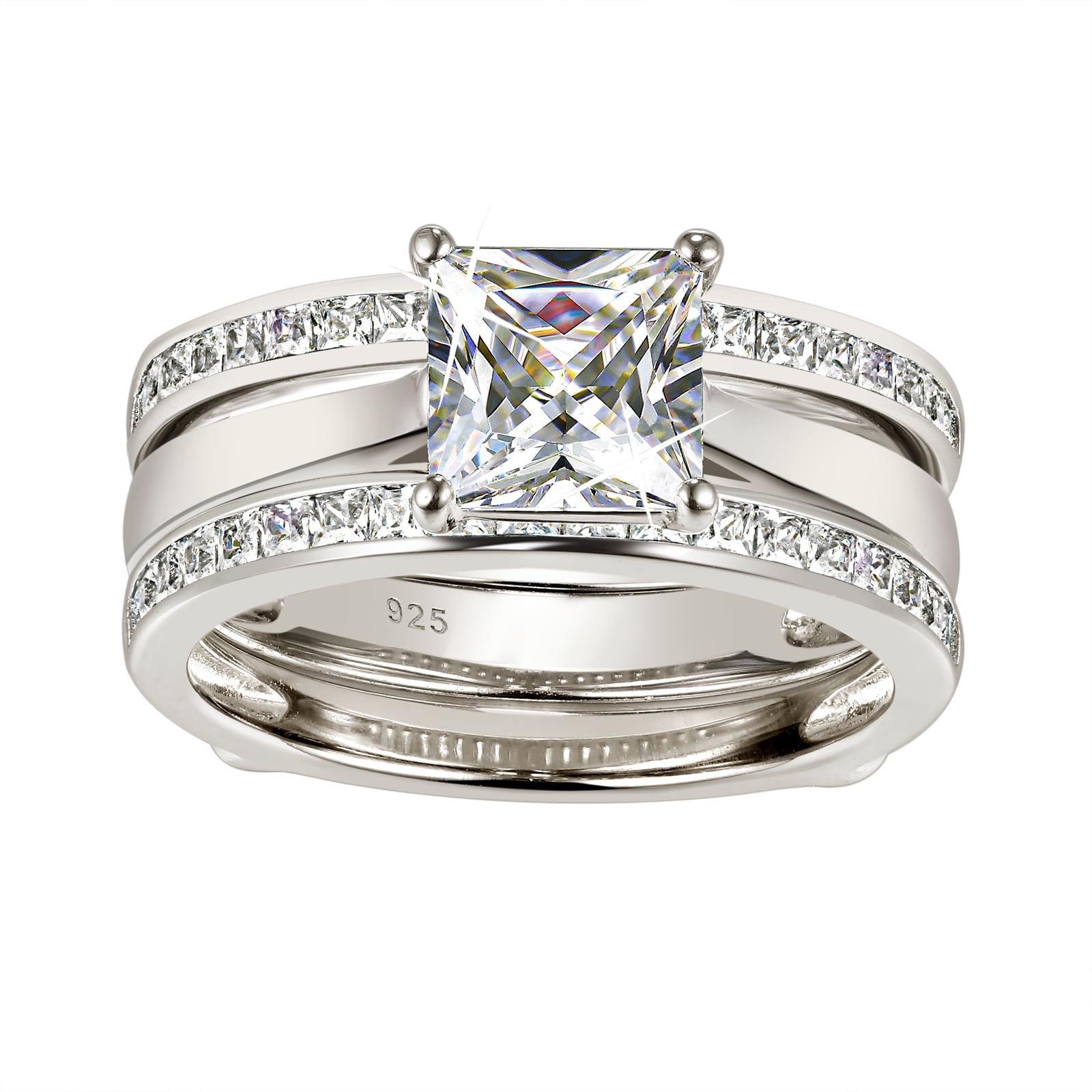Wuziwen Princess Bridal Ring Sets for Women Wedding Band Guard Ring Enhancers Sterling Silver CZ Size 9