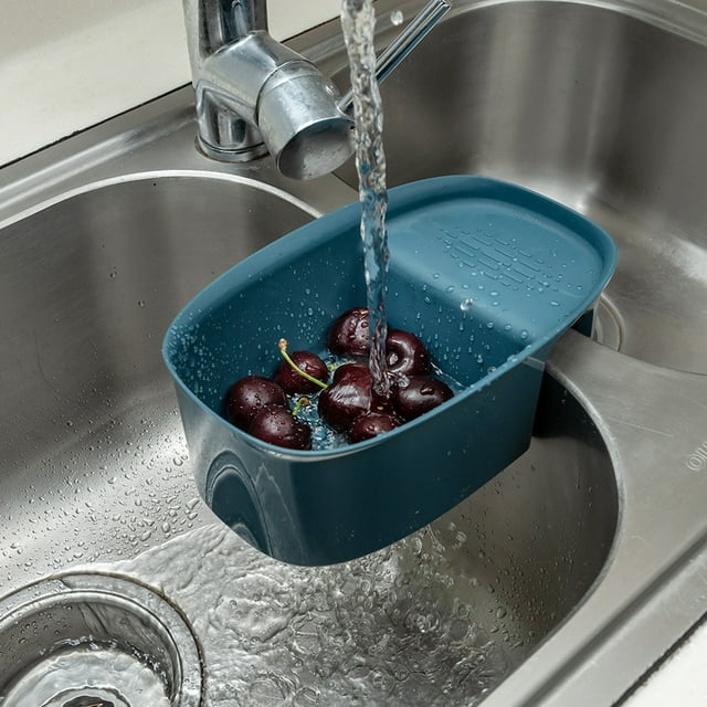 KAKOWELY Cesta Para Drenaje De Fregadero Cocina Plástico Azul Oscuro Con Seguro Y Fácil Limpieza