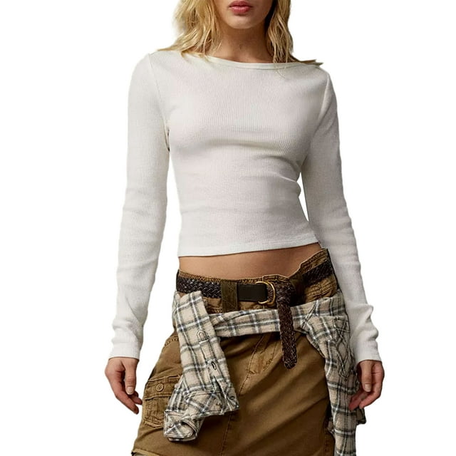 SUNSIOM T-Shirts à Manches Longues Col Rond Rayé Ajusté pour Femmes Automne Basique Sortie
