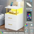 LED Nightstand with Charging Station&LED Lights&2 Drawers, Modern End Side Table with Open