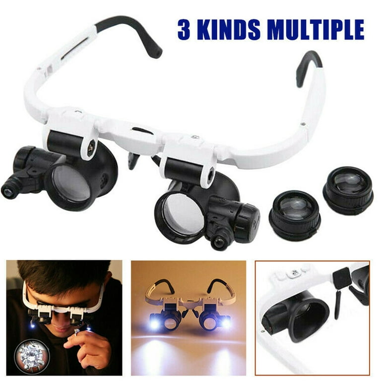 Vision Aid Magnifying Glasses with Light for Close Work, Illuminated Hands  Free Headband Magnifier Goggles with Storage Case for Hobby Painting