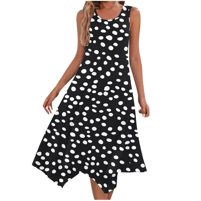 Ladies Summer Tops Impreso sin Mangas Cuello Redondo Vestido Casual para Uso Diario Y Casual
