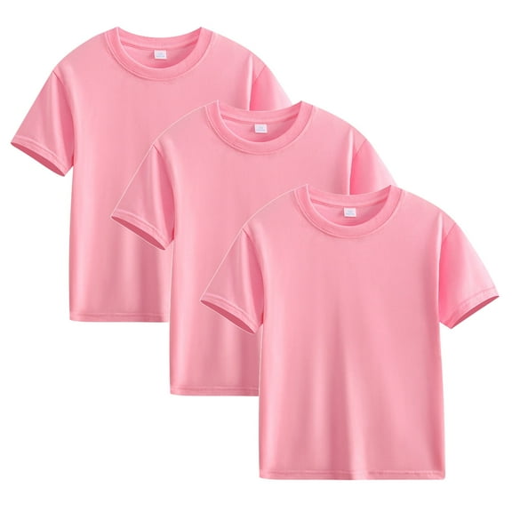 piuwrlz Summer 3PC Short T-Shirts for Girls Short Tops Sleeve Solid Color Cotton T Shirt Top Kids Pink Size 11 Years
