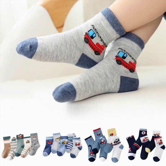 CAUYDY 1T 2T Baby Boys Floor Socks 5PC Set Toddler Cute Crew Socks Mid Calf for Fall Winter Spring Sizes 0-2 Years